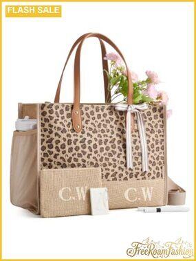Personalized DIY Tote Bag with Stencils Jute Textured Large Capacity